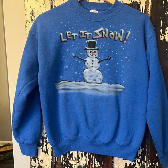 Vintage Let It Snow air brushed sweatshirt. Snowman. Christmas’s vintage.  M - Picture 1 of 7